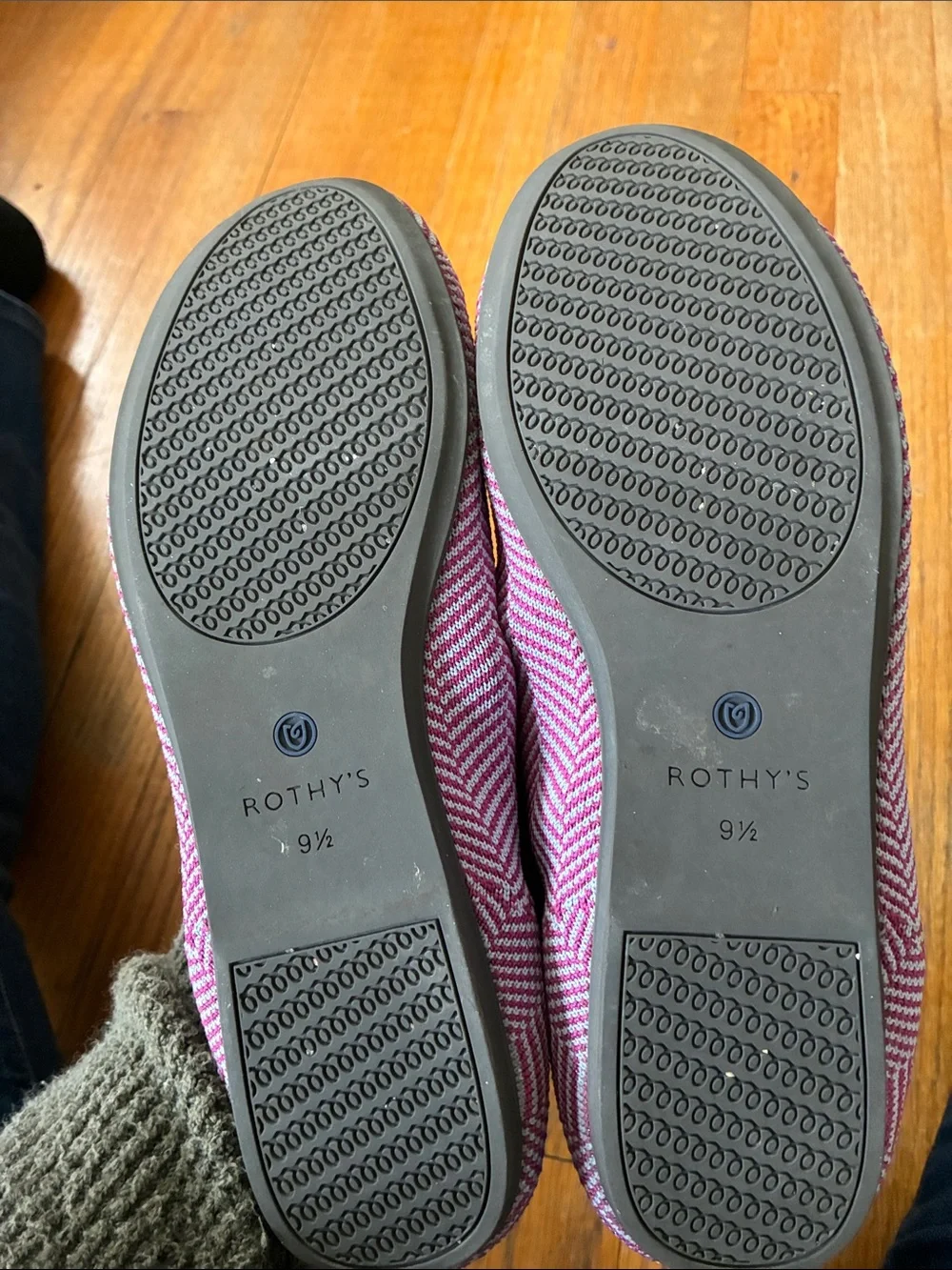 Rothy's Pink Chevron Knit Loafer with Blue Trim